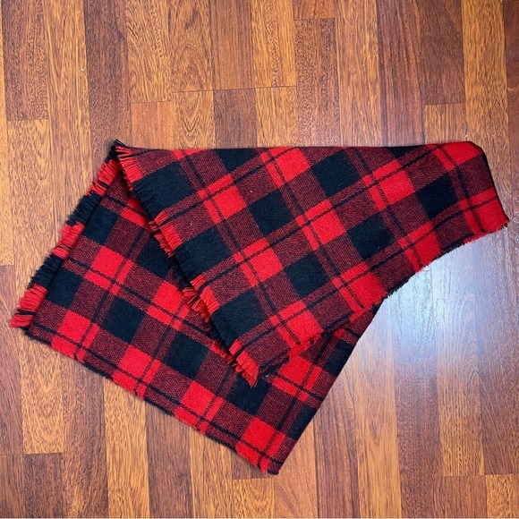 Black Red Plaid Tartan Oversized Scarf Wrap Throw Fringe Soft Blanket Cozy Fall - Picture 5 of 14